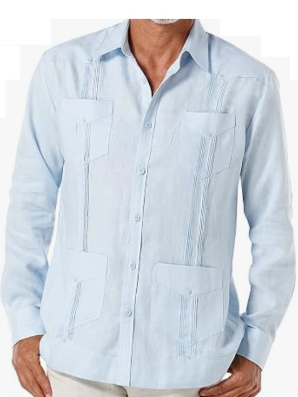 Cubavera Linen 4-pocket Long Sleeve Button-down Guayabera Shirt Sky Blue XL EUC